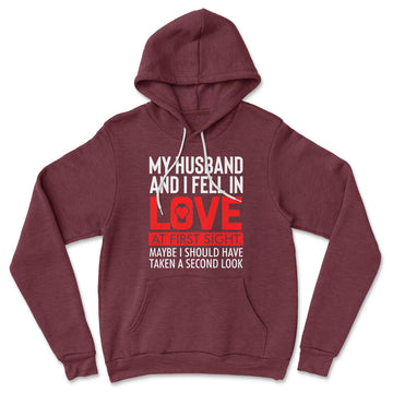 My Husband And I Fell In Love At First Sight Hoodie in Heather Maroon color